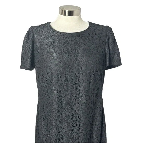 LAUREN RALPH LAUREN BLACK LACE PUFF SHORT SLEEVE COCKTAIL MIDI DRESS **NWT** - Picture 5 of 15